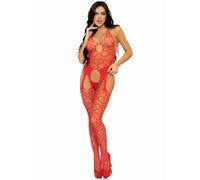 Leg Avenue Red Heart Net Suspender Bodystocking - One size - Red Red