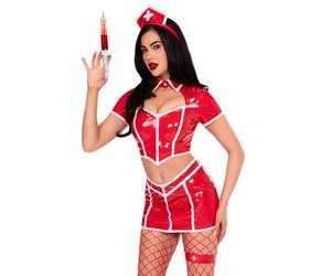 Leg Avenue Red Vinyl Nurse 4-Piece Set - Medium - Red Red