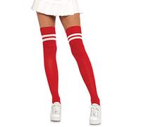 Leg Avenue Ribbed athletic thigh highs, Red, White, One Size
