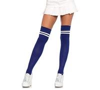 Leg Avenue Ribbed athletic thigh highs, White, Royal Blue, One Size