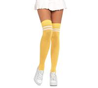 Leg Avenue Ribbed athletic thigh highs, Yellow, White, One Size