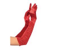 Leg Avenue Ruched Satin Gloves, Red, One Size