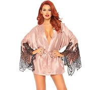 Leg Avenue Satin Robe with Flared Sleeves, Soft Pink, Black, XL