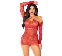 Leg Avenue Seamless Off-the-Shoulder Lace Mini Dress Red