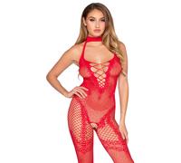 Leg Avenue Sexy Red Heart Fishnet Crotchless Bodystocking