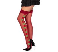 Leg Avenue Sheer Red Spandex Thigh High Stockings with Rose Embroidery