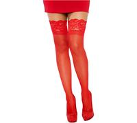 Leg Avenue Sheer Stay-Up Stockings with Lace Top Red