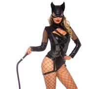 Leg Avenue Sk86759 00104 2 PC Villainess Vixen, Includes Spandex Strappy Bodysuit with O-Ring Attached Garter and Matching Hooded mask, Black, XL
