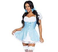 Leg Avenue SK86988 05925 Halloween Costume Gingham Dress with lace up Front and Split Skirt Accent, Blue/White, XS