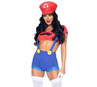 Leg Avenue Sk87070 15025 Mario 3 PC Gamer Babe, Includes Character Crop top, Suspender Shorts with icon Accents, and hat, Cartoon, Red/Blue, XS