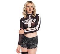 Leg Avenue - Skeleton mesh Crop top, Black, White, M (UK 10-12)