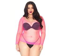 Leg Avenue Sleeved Industrial Net Shirt +, Neon Pink, 1X-2X