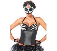 Leg Avenue Small Black Bony Hands Wet Look Underwire Halter Corset