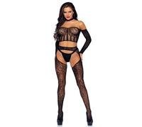 Leg Avenue Unisex's 89278-00122 3 Pc Long Sleeve Halter Choker Crop Top, Lace Suspender Hose, and G-String, O/S, Black Adult Sized Costumes, Multi, One