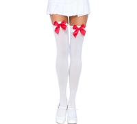 Leg Avenue White Nylon Thigh High Stockings with Red Bow