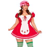 Leg Avenue Women’s 3 PC Berry Cutie Cute Halloween Costumes for Women Includes Apron Strawberry Dress Woman with Lace-Up Front, Pin-On Back Bow, and Strawberry Hat Bonnet, Red, 3X-4X