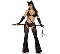 Leg Avenue Women’s 3 PC Mistress Kitty Halloween Costume with Catsuit, MEDIUM, Black
