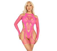 Leg Avenue Women’s Fishnet Garter Harness and Teddy Lingerie Set, Neon Pink, One Size