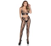 Leg Avenue Women’s Lace Crop Top and Crotchless Tights Set, Black, One Size