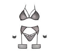 Leg Avenue Women’s Net Bra Top, String and Harness Set, Black/Silver, One Size