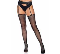 Leg Avenue Women's 1950-00122 2 Pc Rhinestone Micro Net Garter Belt and Stockings Set, O/S, Black Adult Sized Costumes, Multi, One