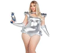 Leg Avenue womens 2 Pc Cosmic Cutie Halloween Costume With Fingerless Gloves, Silver, 3X / 4X