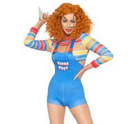 Leg Avenue Women's 2 Pc Demon Doll Costume with Crop Top, Romper Overalls, Multi, Large