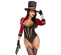 Leg Avenue Women's 2 PC Ravishing Ringmaster Costume Womens Halloween Costumes with Attached Velvet Tail Coat, and Top Hat