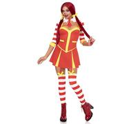 Leg Avenue Womens 3 Pc Ketchup Clown Costume, Includes Garter Dress With Attached Footless Thigh Highs, Collared Shrug, and 2 Hair Bows, LARGE, Multicolor