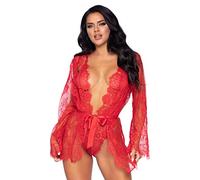 LEG AVENUE Women's 3 Pc Lace Teddy and Robe Set - red - S