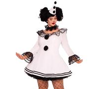 Leg Avenue Women's 3 PC Pierrot Sexy Clown Costume Plus Size Costumes for Women, White/Black, 3X / 4X
