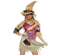 Leg Avenue Women's 4 Pc Scarecrow Cutie Costume with Dress, Shawl, Belt, Hat, Multi, S/M