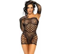 Leg Avenue Women's 86136-00122 2-Piece Hardcore Net Tube Dress with Lace Accent and Matching Gloves, O/S, Black Costume Accessory, Multi, One Size