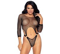 Leg Avenue Black Fishnet Long Sleeve Suspender Body - One size - Black Black