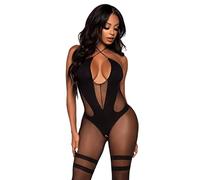 Leg Avenue Black Illusion Opaque and Sheer Halter Crotchless Bodystocking - One size - Black Black