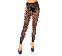 Leg Avenue Women's 7812-00122 Leopard Lace Crotchless Tights with Net Side Panel, O/S, Adult Sized Costumes, Black Footless, One