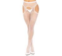 Leg Avenue Women's Fishnet Stockings With Attached Garter Belt Leg Avenue Faux Lace Up Dual Net Backseam Stockings
