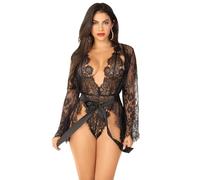 Leg Avenue Women's Floral Lace Teddy and Robe ' Uk 150 G Floral lace teddy & robe, royal blue, L (UK 14-16) (pack of 1)