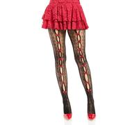 Leg Avenue Women's Heart Tights, Sweetheart Net Striped Tights With Keyhole and Mini Bow Detail