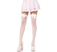 Leg Avenue Women's Lace Garter Sheer Striped Thigh Highs with Satin Bow Accent, White, One Size