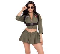 Leg Avenue Womens Licensed Top Gun Costume Adult Fighter Pilot Costume, Khaki, Medium