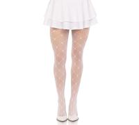 Leg Avenue Women's Love Struck Heart Net Tights, White, One Size