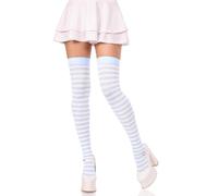 Leg Avenue Women's Nylon Stocking W/Stripe Thigh Highs, White/Light Blue, One Size