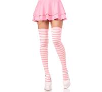 Leg Avenue Women's Nylon Stocking W/Stripe Thigh Highs, White/Light Pink, One Size