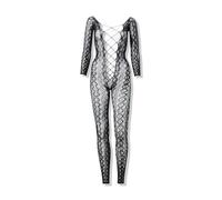 Leg Avenue womens Python Net Crotchless Footless Lingerie Jumpsuit With Faux Lace Up Detail, Black, One Size
