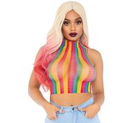 Leg Avenue Women's Rainbow Net High Neck Crop Top Babydoll Lingerie, Multicolor, O/S