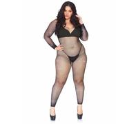 Leg Avenue Women's Rhinestone Seamless Fishnet Long Sleeve Crotchless Bodystocking