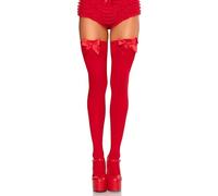Leg Avenue Nylon Thigh Highs with Bow - Sexy - One Size 8 - Red
