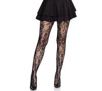 Leg Avenue Women's Seamless Chantilly Floral Lace Tights Costume Hosiery, 15 den, Black, One Size