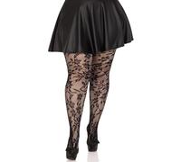 Leg Avenue Women's Seamless floral lace tights +, 1X-2X (Black)